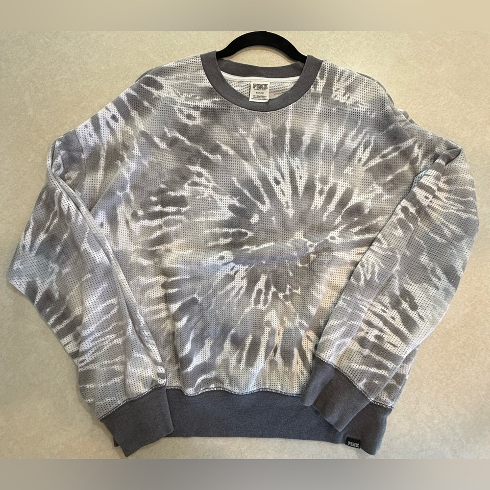 PINK Victoria's Secret Gray and White Tie-Dye Sweatshirt